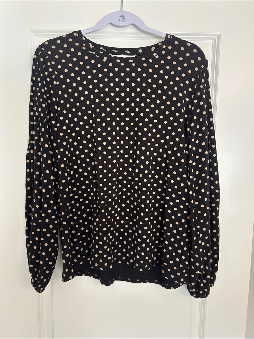 LC Lauren Conrad Black Long Sleeve Polka Dot Top